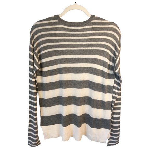 C&C California Cashmere & Wool Blend Gray & Cream Striped Sweater, size S - Picture 2 of 5